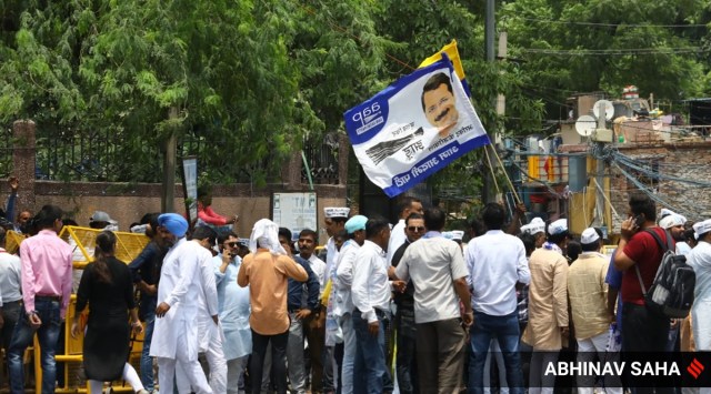 Vote counting at Rajinder Nagar Constituency in New Delhi on Sunday, June 26, 2022. (Express Photo by Abhinav Saha)