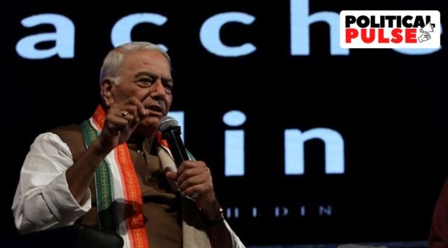 Yashwant Sinha during the panel discussion on Black Money & Broken Promise organised by AITC Social Media Cell in 2018. (Express Photo by Partha Paul)
