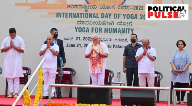 Yoga Day 2022, International Yoga Day, Narendra Modi, Yoga Day Karnataka, yoga Day Mysuru, Yoga day significance, Political Pulse, India news, Indian express