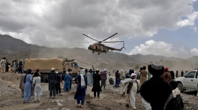 A helicopter carrying aid landing in an earthquake-hit area in Gayan of Afghanistan (Reuters/file pic)