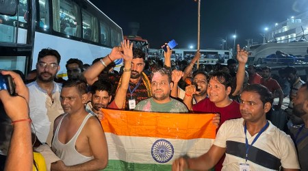 The first batch of Amarnath Yatra pilgrims depart from Jammu on Wednesday. (Express Photo)