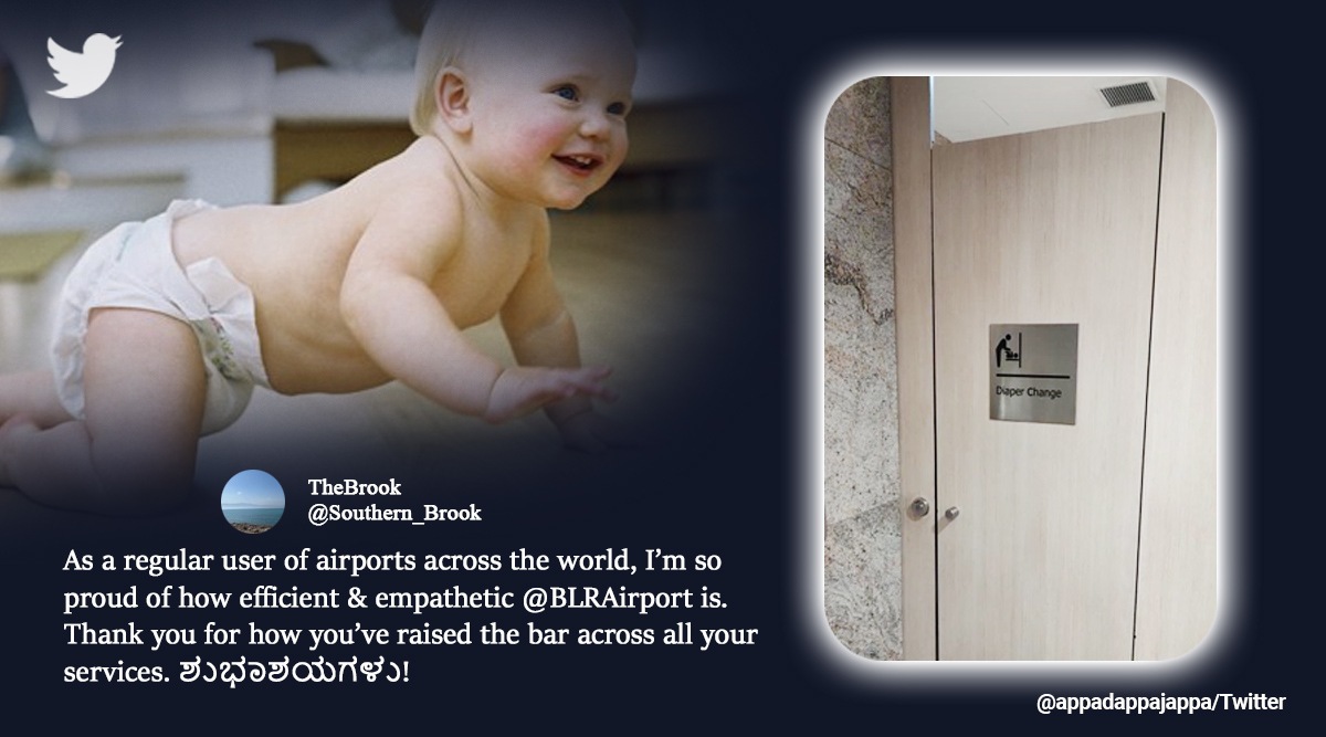 Bengaluru Airport, Bengaluru Airport diaper change room, nappy changing room men toilet, good news, indian express