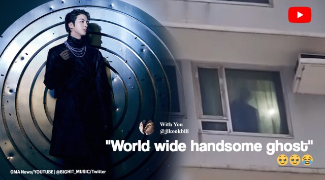 BTS, BTS JIN, BTS ARMY, ghost in Philippines ghost in apartment Jin standee, jin cutout mistaken for ghost, funny bts news, indian express