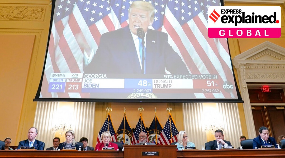 A video exhibit plays as the House select committee investigating the Jan. 6 attack on the U.S. Capitol continues to reveal its findings of a year-long investigation, at the Capitol in Washington. (AP)