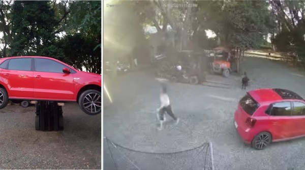 man use forklift to stop car robbery. aus man forklift stop car thief, robbery foiled, failed robbery stories, odd news, indian express