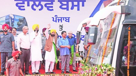 Mann, Arvind Kejriwal flag off govt Volvo bus service from Jalandhar to IGI airport