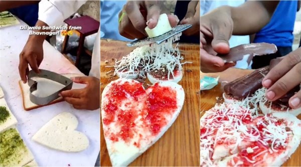 ice cream sandwich, heart shaped ice cream sandwich, chocolate cheese ice cream sandwich, bizarre food, viral video, indian express