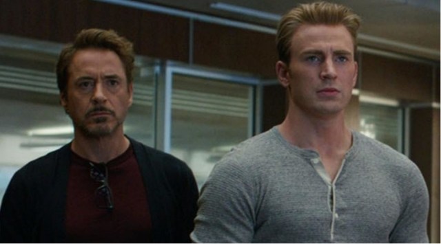 Chris Evans and Robert Downey Jr in Avengers: Endgame.