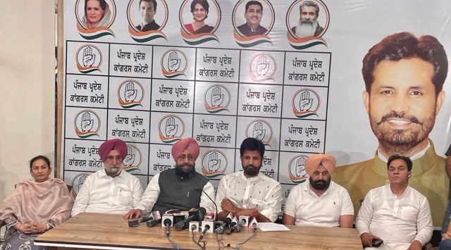 Pratap Singh Bajwa along with other member of the Punjab Congress unit held a press conference on the law and order situation in Punjab. (Twitter/@Partap_Sbajwa)