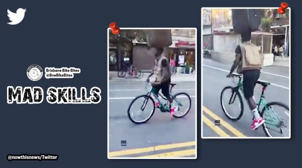 man cycling with suitcase on head, balancing suitcase on head, cycling with suitcase, Brooklyn, New York, indian express