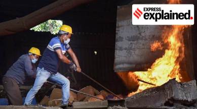 Guwahati: Workers place seized narcotics and psychotropic substances in a kiln, for their incineration in the virtual presence of Finance Minister Nirmala Sitharaman, on the occasion of 'Drugs Destruction Day', in Guwahati, Wednesday, June 8, 2022. (PTI Photo)