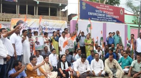 The protest comes two days after Congress staged a gherao of the local ED office when Gandhi was summoned for interrogation. (Express Photo)