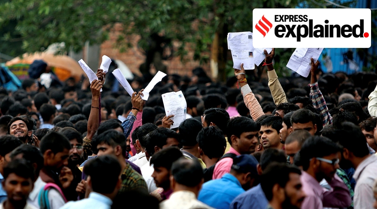 Applicants at  a Railways recruitment examination centre in Noida in 2018.  (File)