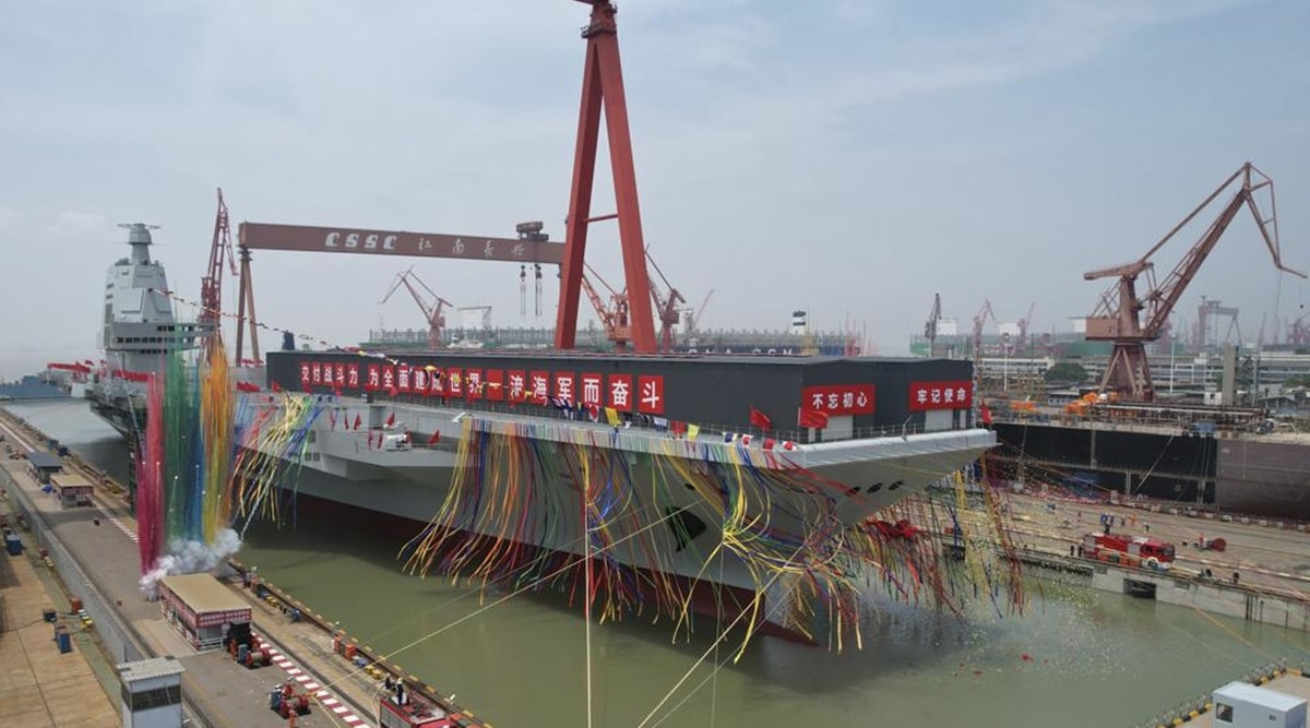 The Fujian is China's first domestically designed and built catapult aircraft carrier, Xinhua news agency reported.  (Li Gang/Xinhua via AP)