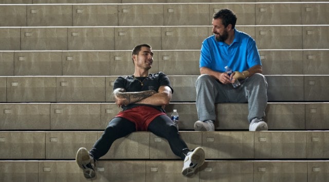 Adam Sandler and Juancho Hernangómez in a still from Hustle. (Photo: Netflix)