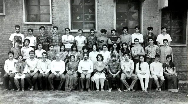 A photo of Kirori Mal College music society. KK is in the last row, wearing sunglasses. (Express Photo)