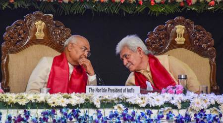 President Ram Nath  Kovind and J&K L-G Manoj Sinha at the IIM Jammu convocation on Thursday. (PTI)
