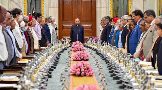 President Ram Nath Kovind speaks at the Visitor’s Conference of vice-chancellors in New Delhi on Tuesday. (PTI)