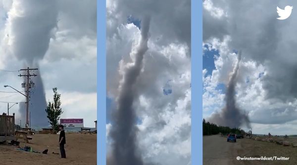 Strange tornado canada, strange landspout emerges in Canada, beach goers shocked at twister, viral tornado video, landspout video, Indian express