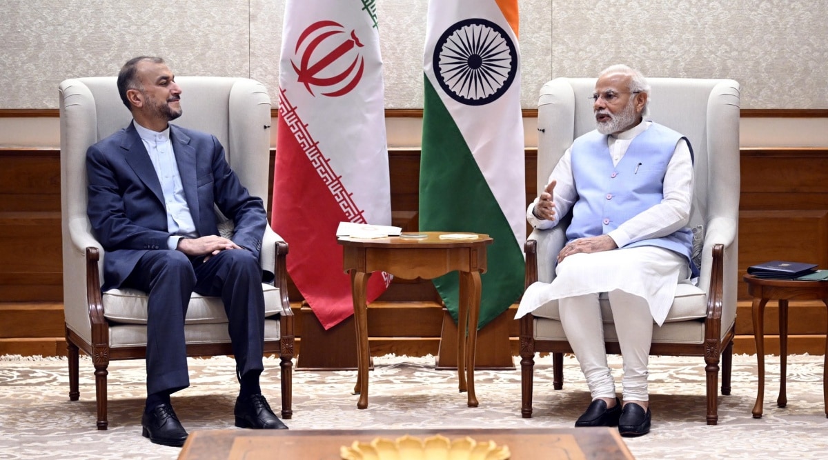 PM Narendra Modi with Iran’s Foreign Minister Hossein Amir-Abdollahian. (Twitter/@narendramodi)