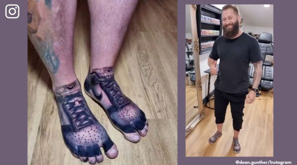 Nika show tattoo, man gets shoes tattooed on both feet, tattoo as shoes, UK-based tattoo artists Dean Gunther, unique tattoos, Indian Express