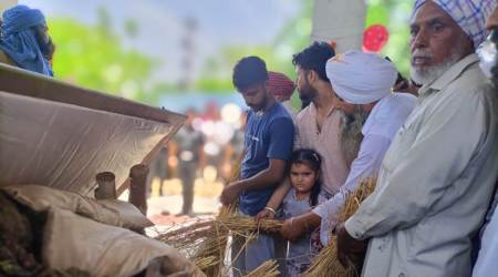 Six-year-old Simranpreet lit the pyre of her father on Thursday. (Express photo)