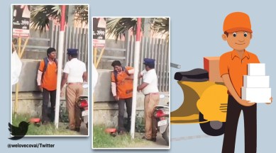 tamil nadu, tamil nadu police, tamil nadu traffic police, traffic police slap swiggy person, viral video, indian express