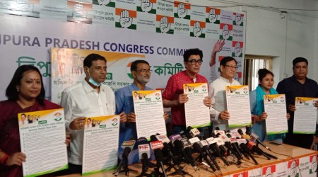 The Congress leader, who is himself a candidate in the ongoing by-election process against Manik Saha, said his party would win the by-polls and make way for a larger victory in the parliamentary polls. (Express photo by Debraj Deb)