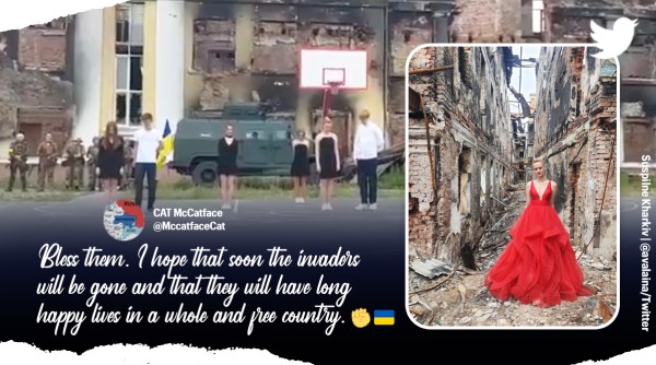 ukraine, russian invasion on ukraine, ukraine graduates dance in school ruins, ukraine girl prom photo ruins, indian express