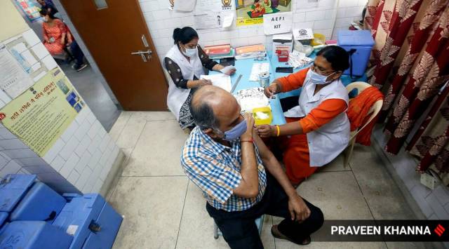 A COVID-19 vaccination centre in New Delhi. (Express file photo)