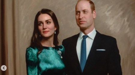 Kate Middleton, Kate Middleton news, Kate Middleton portrait, Kate Middleton and Prince William, Kate Middleton Prince William portrait, brooch, Duke and Duchess of Cambridge, indian express news