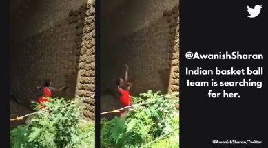 Rural woman powerful cow dung cake throw, woman throws cow dung cakes on wall, village woman perfectly sticks cow dung cakes on wall, viral video cow dung, Indian Express