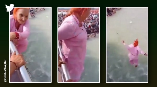 elderly woman dive into river Ganga, Haridwar, woman jump from Haridwar bridge, Haridwar, river Ganga, indian express
