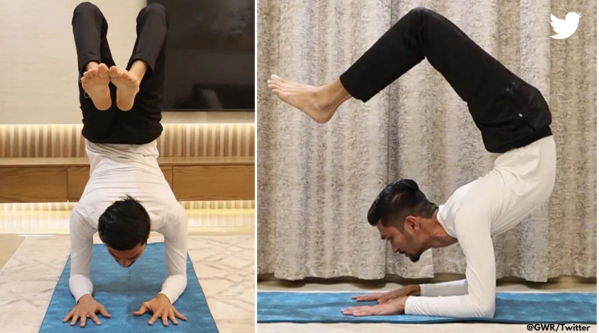 Yogi man in handstand scorpion pose or vrschikasana. Yoga hand stand for  strength improvement. Sketch vector illustration 25682806 Vector Art at  Vecteezy