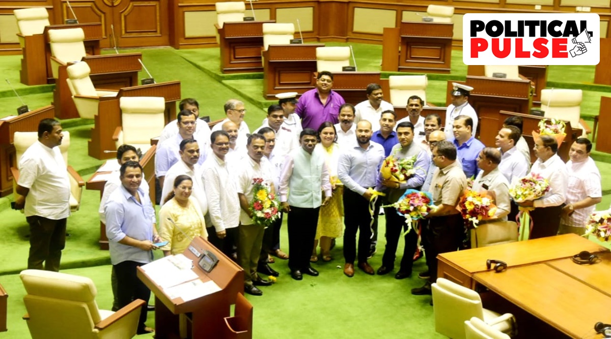 Goa MLAs congratulate Joshua D'Souza, BJP MLA from Mapusa, after he was elected Deputy Speaker of the Goa Legislative Assembly on Friday. (Express photo) 
