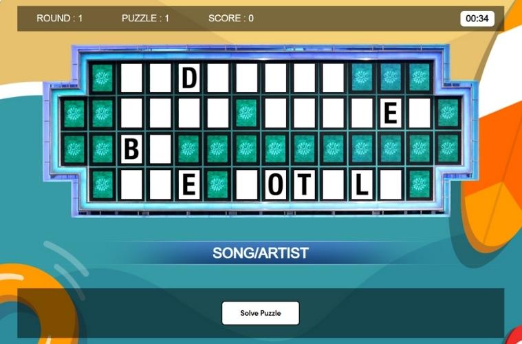screenshot of wheel of fortune online word game 