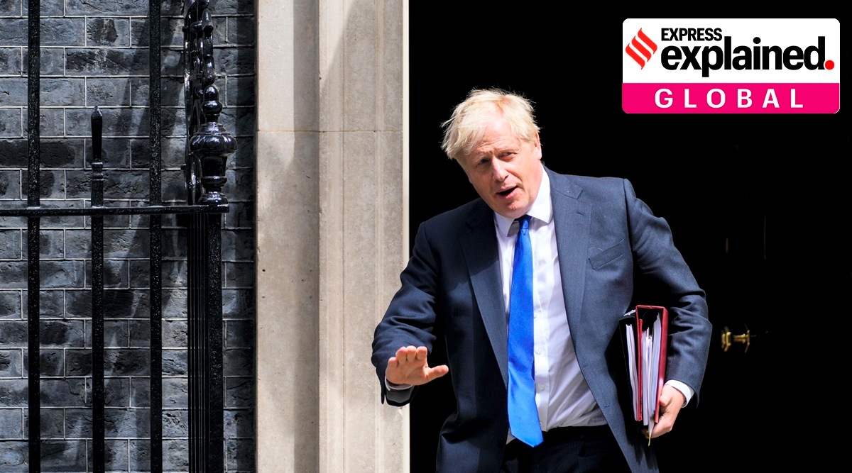 British Prime Minister Boris Johnson leaves 10 Downing Street in London on July 6. Johnson is defiant, battling with his back to the wall to stay in power. (AP/PTI)