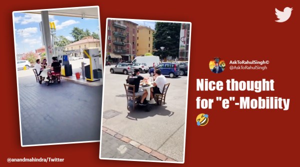 Anand Mahindra, Anand Mahindra funny tweet, e vehicle, moving dining table, ev, funny video, indian express