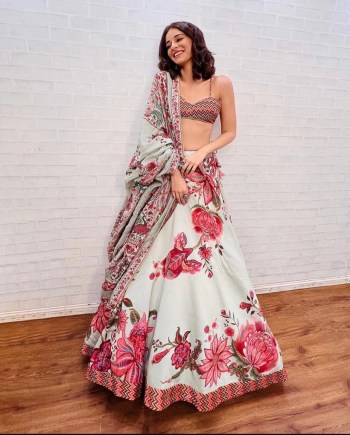 Pink floral printed corset top and lehenga