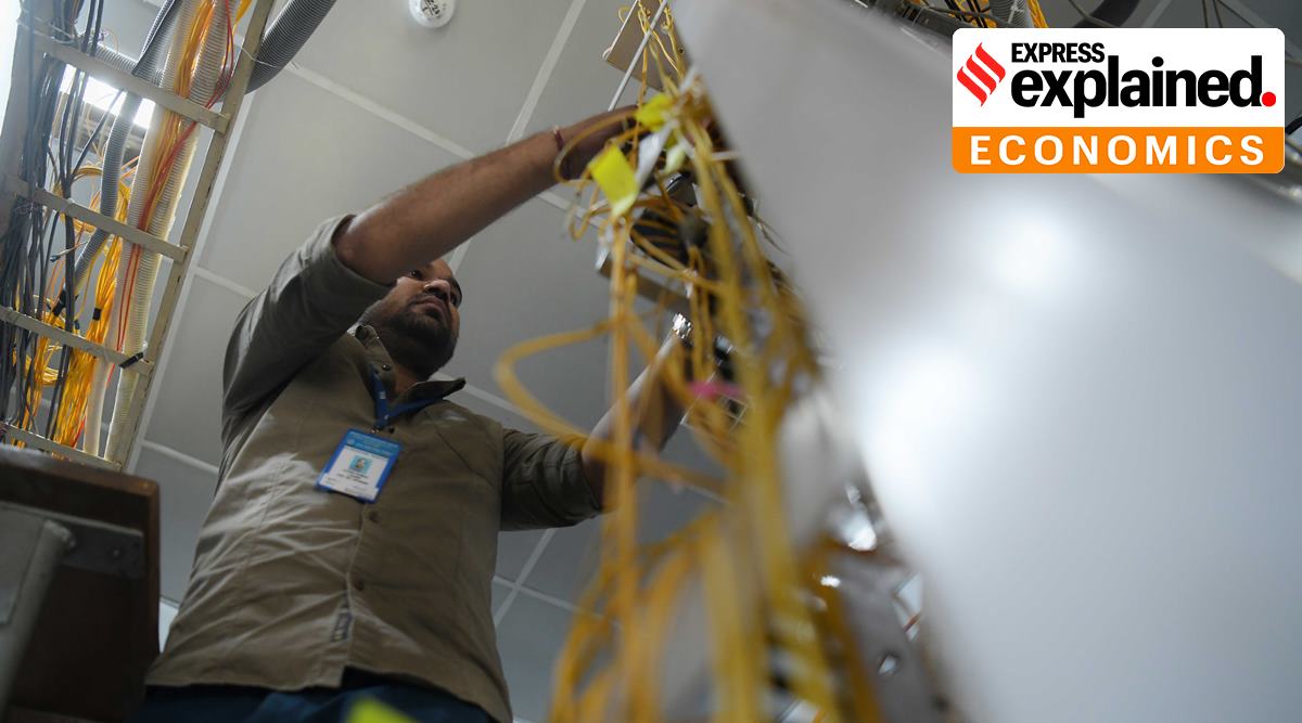 The technical staff of BSNL does maintenance work at the office in Agartala. (Express Photo, File)