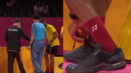 Malaysia coach Hendrawan gave his own shoes to Jamaica's Samuel Rickets during the match. (Screengrab)