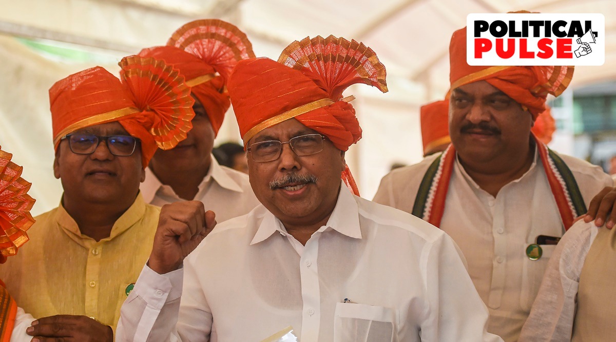 Maharashtra BJP president Chandrakant Patil along with party MLAs arrives to attend a special session of Maharashtra Assembly, at Vidhan Bhavan in Mumbai. (PTI)
