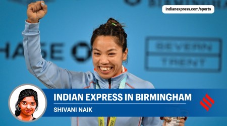 India's Mirabai Chanu reacts after winning the gold medal in the women's 49kg weightlifting category match of the Commonwealth Games 2022 (PTI)