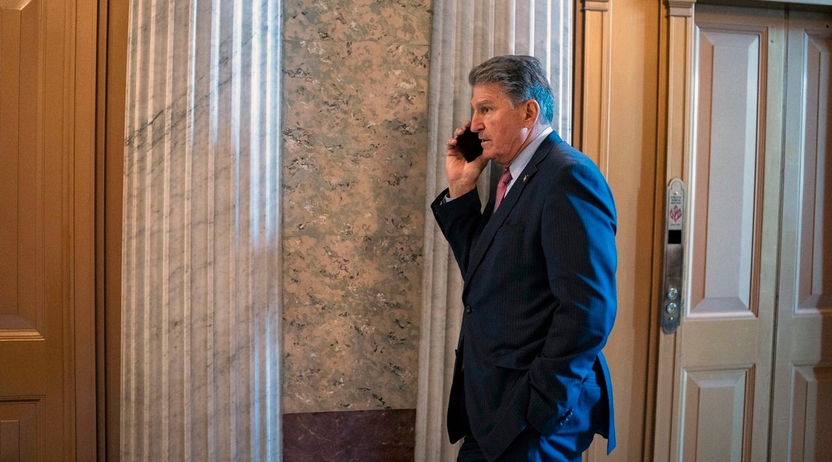 Sen. Joe manchin (D-W.Va.) at the Capitol in Washington on April 22, 2022. (Al Drago/The New York Times)