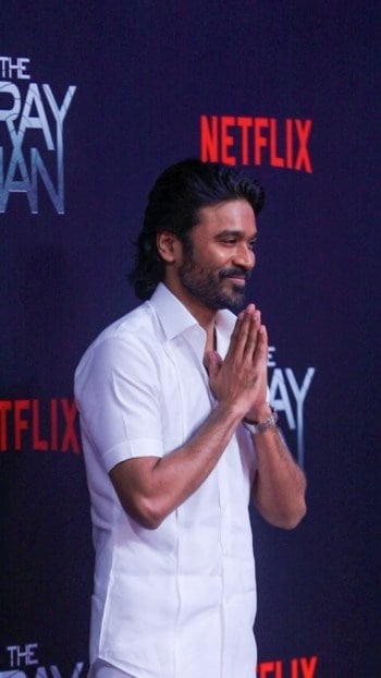 Dhanush Wears Veshti For 'The Gray Man' Mumbai Premiere, Poses