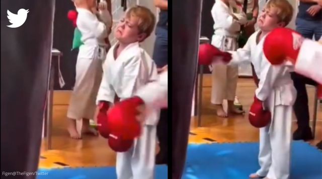 kickboxing, little boy kickboxing, boy's funny expression during kickboxing, funny kickboxing video, indian express