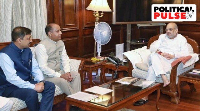 Himachal Pradesh Chief Minister Jai Ram Thakur discussing the demand with Union minister Amit Shah in April (Photo: Twitter/@jairamthakurbjp)