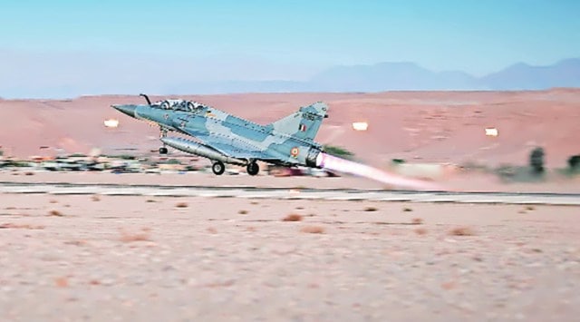 A Mirage 2000 aircraft of IAF takes off on an operational sortie at a forward location. (Image: IAF)
