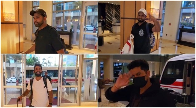 Rohit Sharma, Dinesh Karthik, Rishabh Pant and Kuldeep Yadav checking in to the hotel. (Twitter/BCCI)