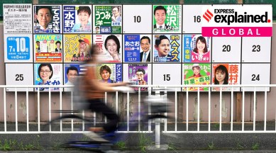 Local campaign poster bulletin board for upper house election is seen Monday, July 4, 2022, in Yokohama, near Tokyo. (AP Photo/Eugene Hoshiko)